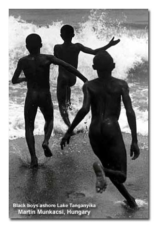 Black boys ashore Lake Tanganyika by Hungarian Photographer: Martin Munkacsi